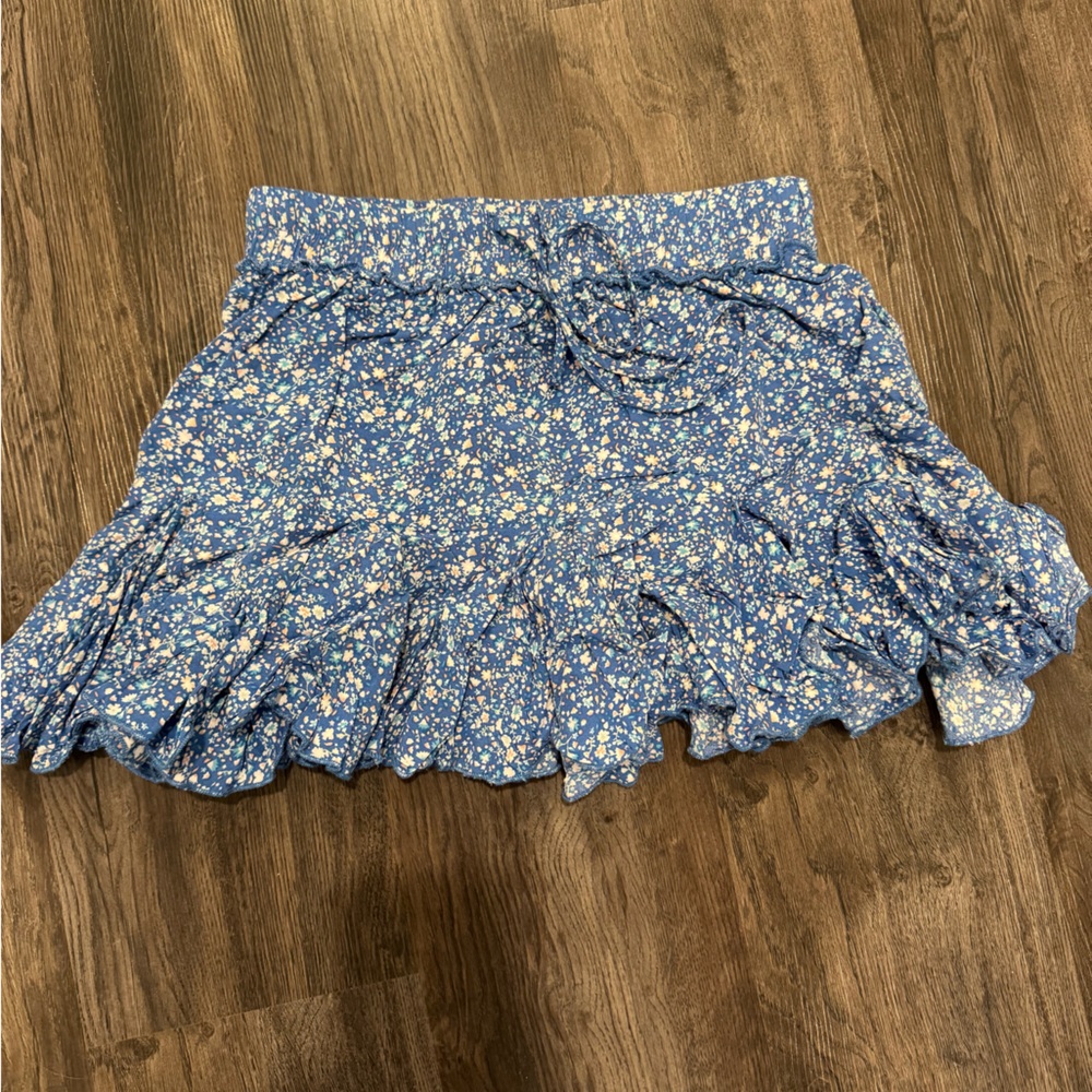 Blue Floral Ruffle Skirt